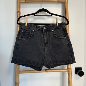 High waisted black denim shorts